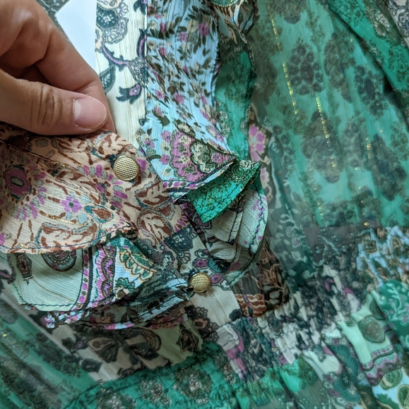 ZARA RUFFLED PATCHWORK GREEN MIDI DRESS NWT - Picture 9 of 9